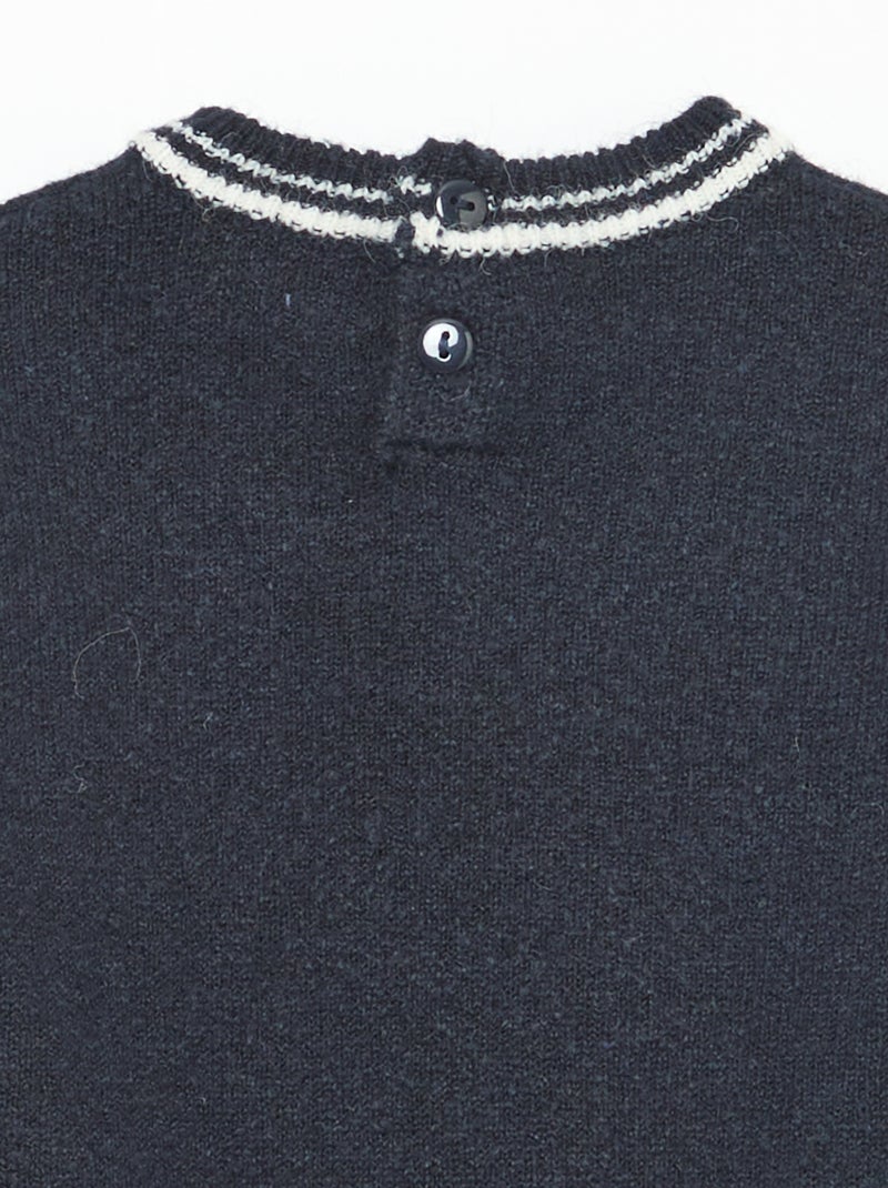 Effen trui met contrasterende boorden Blauw - Kiabi