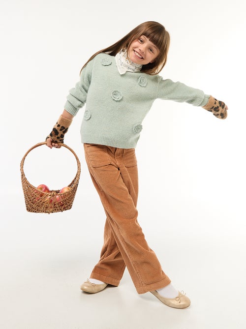 Effen trui met ronde hals en gehaakte bloemen - Kiabi