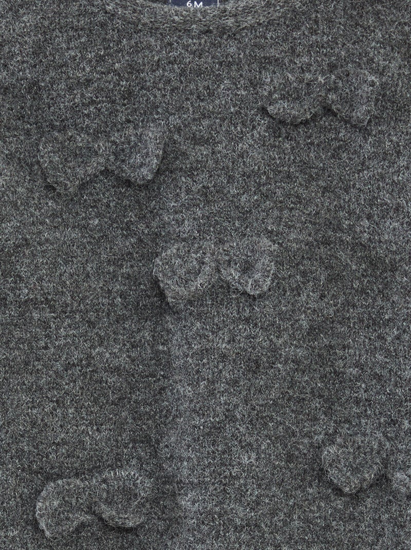 Effen trui met ronde hals en strikje Grijs - Kiabi