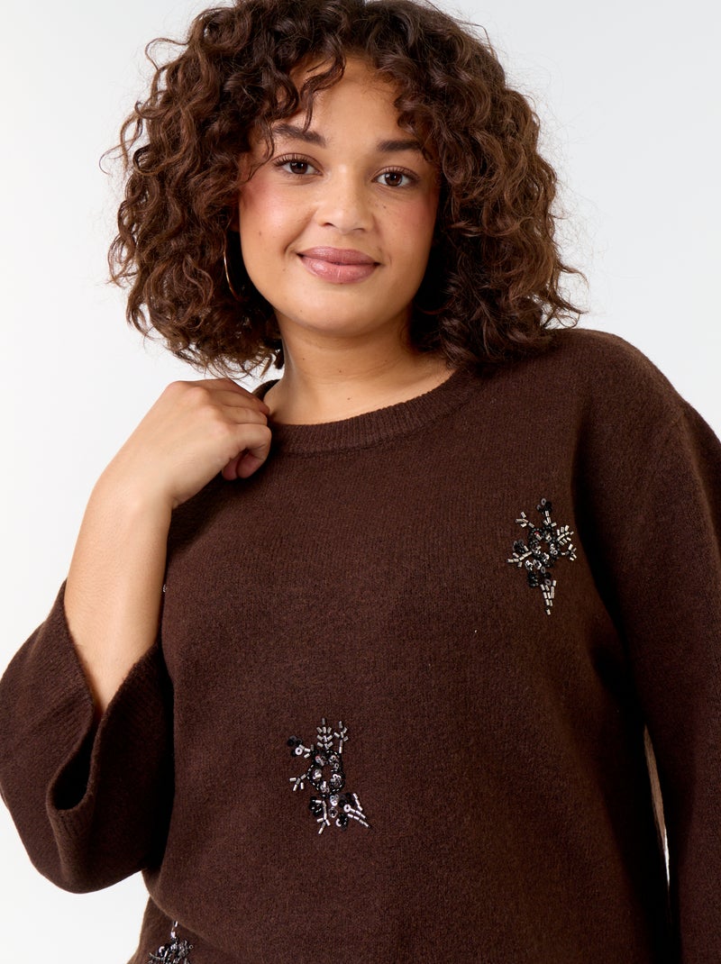 Effen trui met strass Bruin - Kiabi