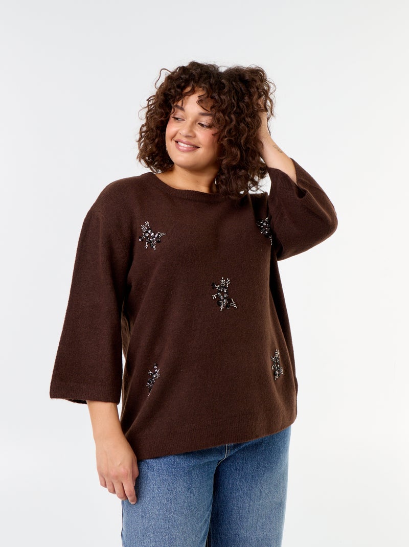 Effen trui met strass Bruin - Kiabi