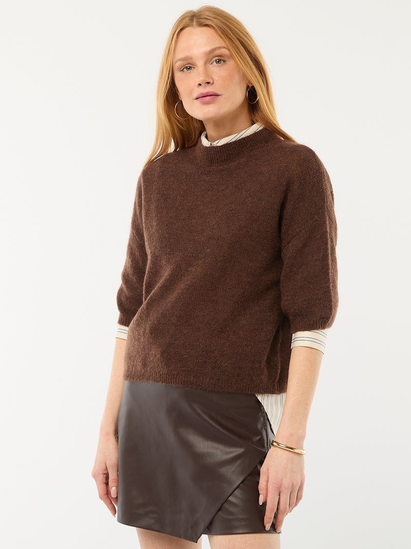 Effen trui van mohair met ronde hals Bruin - Kiabi