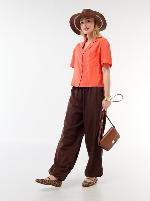 Effen wijde broek met elastische tailleband - Kiabi