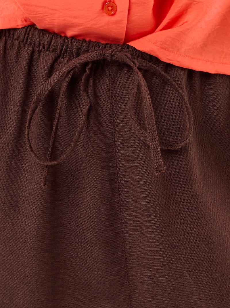 Effen wijde broek met elastische tailleband Bruin - Kiabi