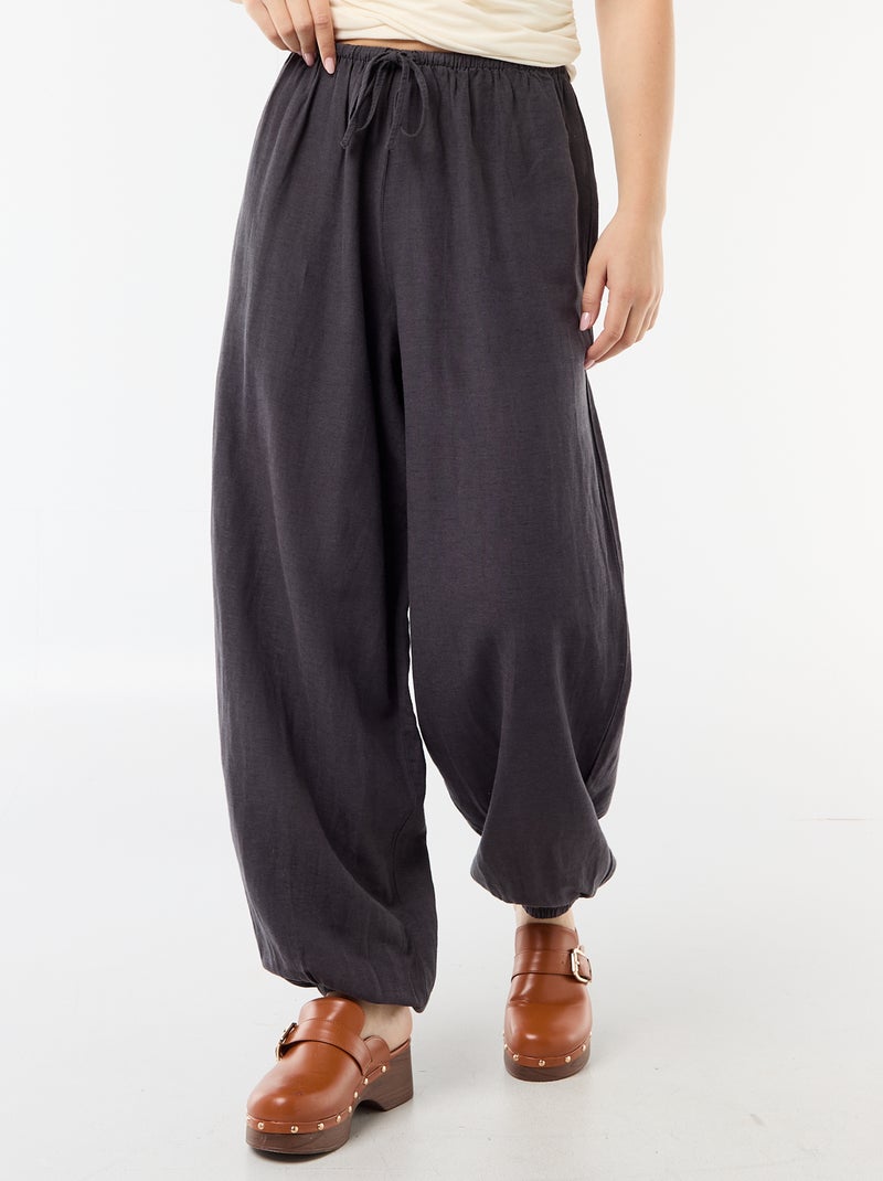 Effen wijde broek met elastische tailleband Grijs - Kiabi