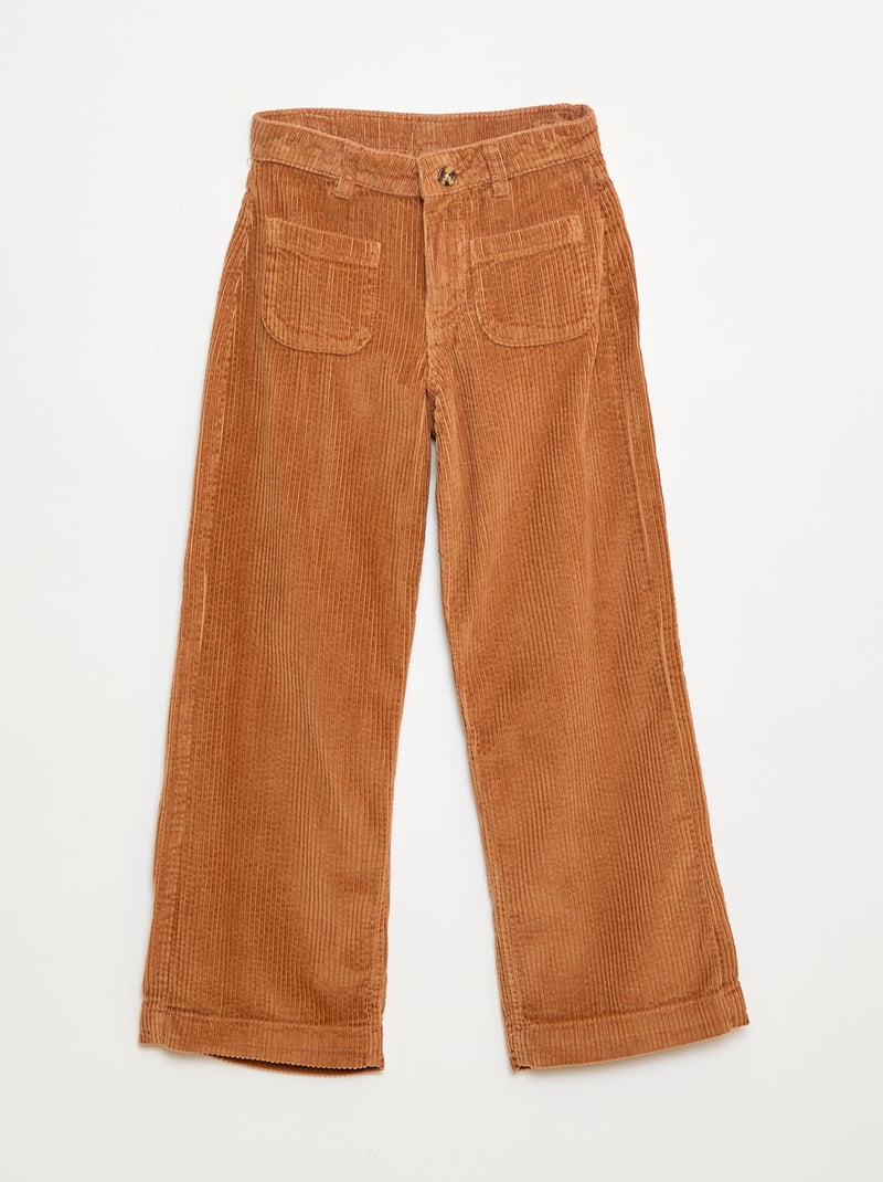 Effen wijde broek van velours Bruin - Kiabi