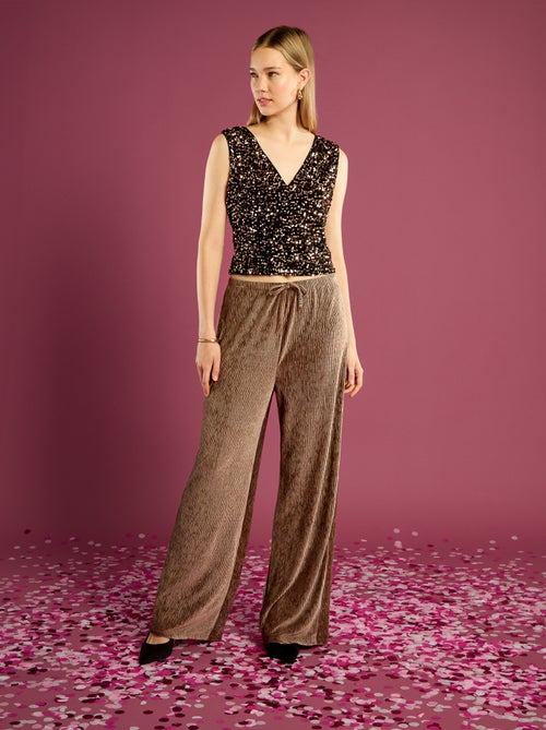 Effen wijde broek van velours - Kiabi