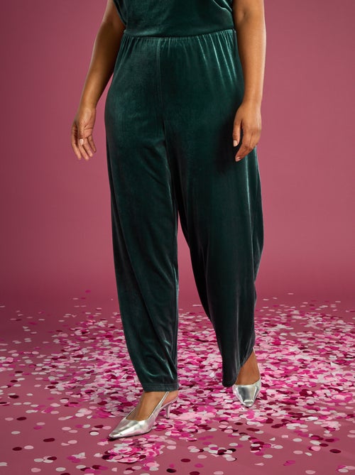 Effen wijde broek van velours - Kiabi