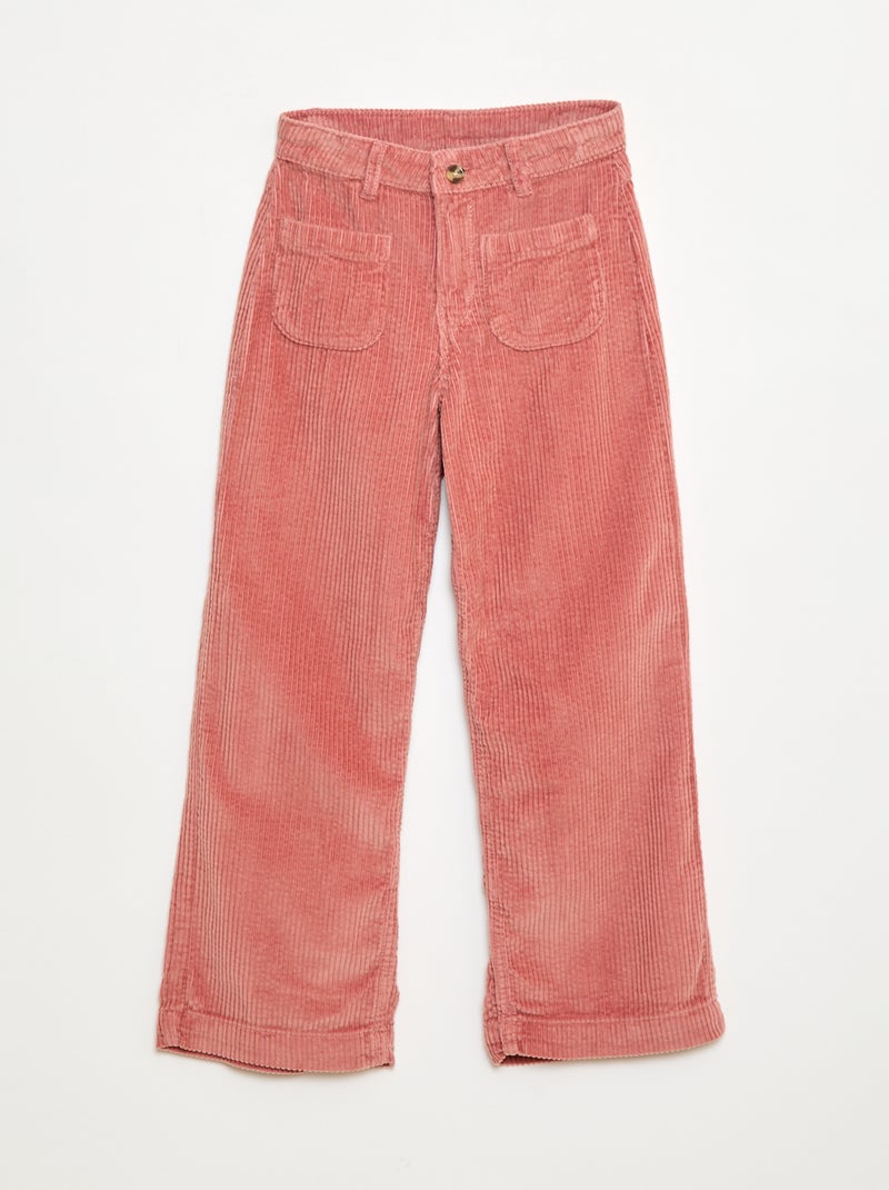 Effen wijde broek van velours Rose - Kiabi