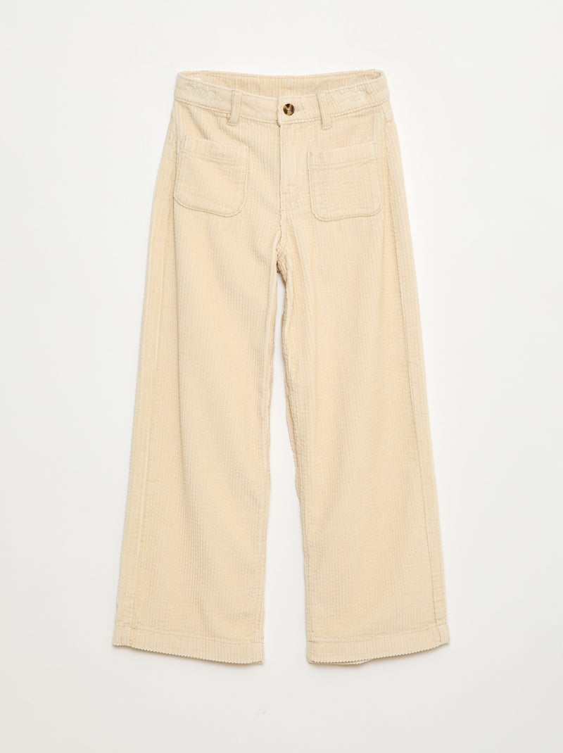 Effen wijde broek van velours Wit - Kiabi
