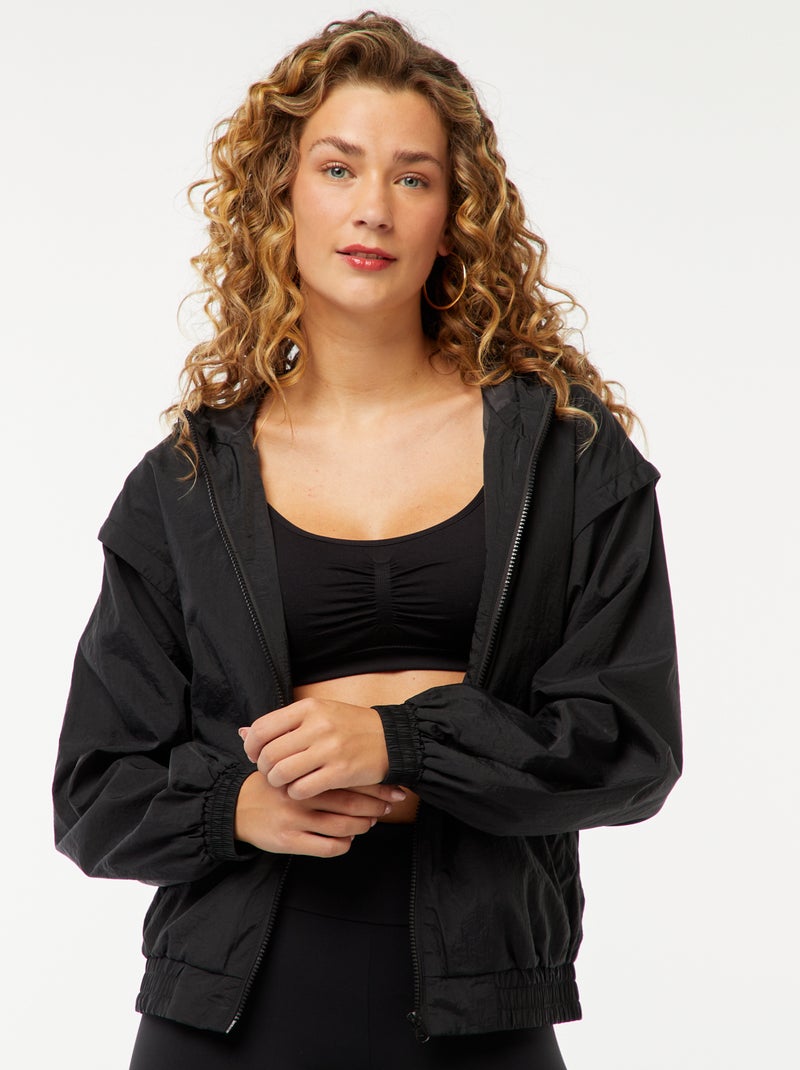 Effen windjack met capuchon zwart - Kiabi