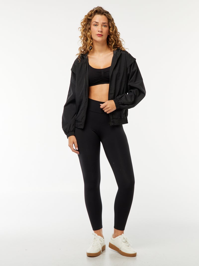 Effen windjack met capuchon zwart - Kiabi