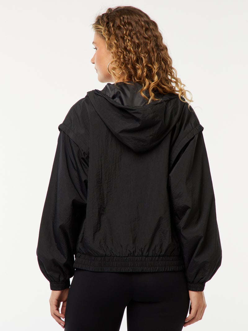 Effen windjack met capuchon zwart - Kiabi