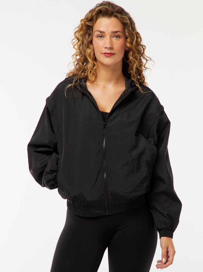 Effen windjack met capuchon zwart - Kiabi