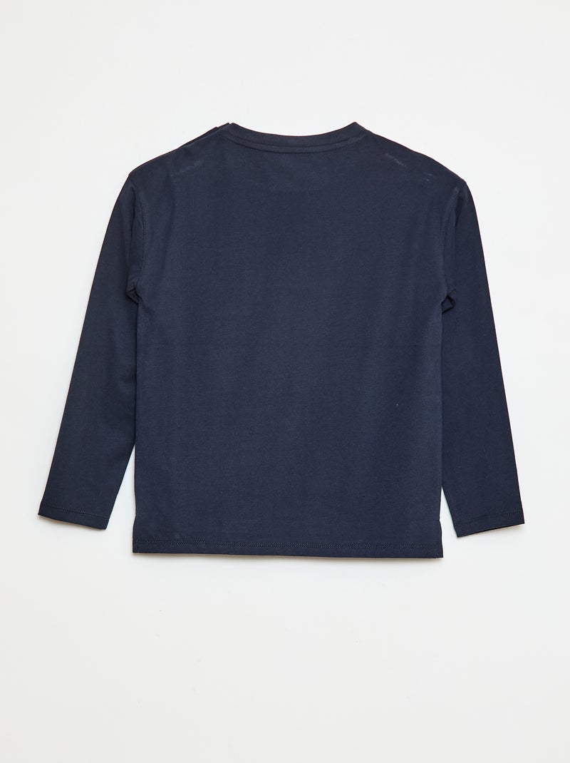 Effenen T-shirt met lange mouwen en borstzak - collectie die gemakkelijk aan te trekken is Blauw - Kiabi