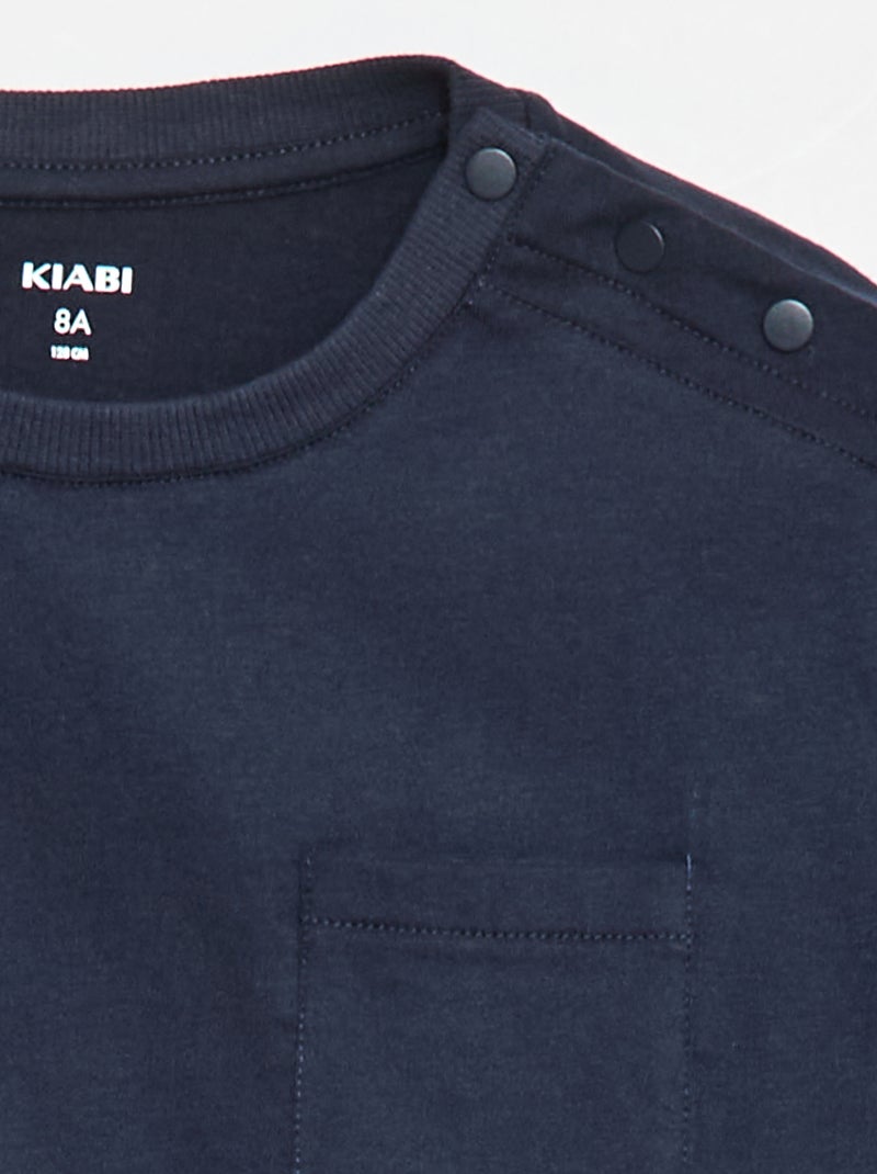 Effenen T-shirt met lange mouwen en borstzak - collectie die gemakkelijk aan te trekken is Blauw - Kiabi
