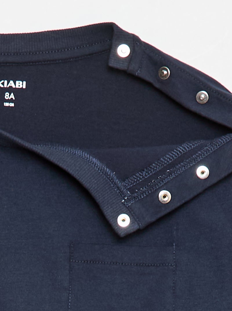 Effenen T-shirt met lange mouwen en borstzak - collectie die gemakkelijk aan te trekken is Blauw - Kiabi