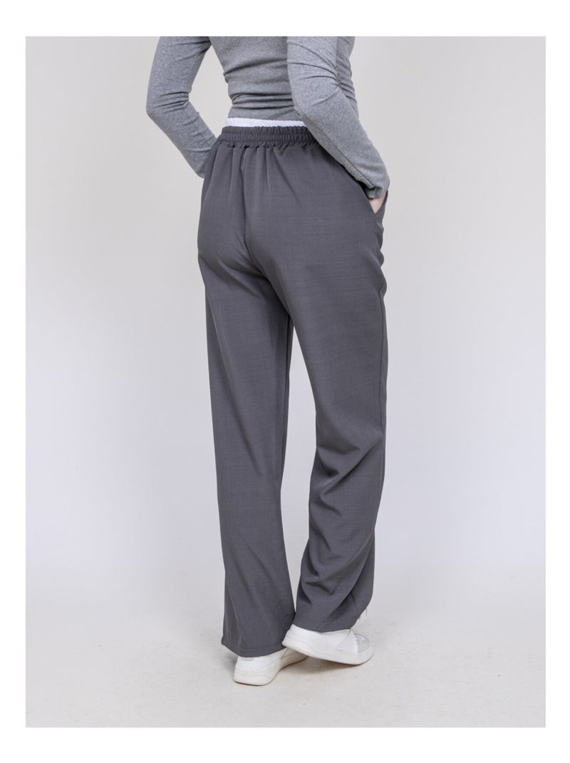 Egleny broek met dubbele riem Grijs - Kiabi