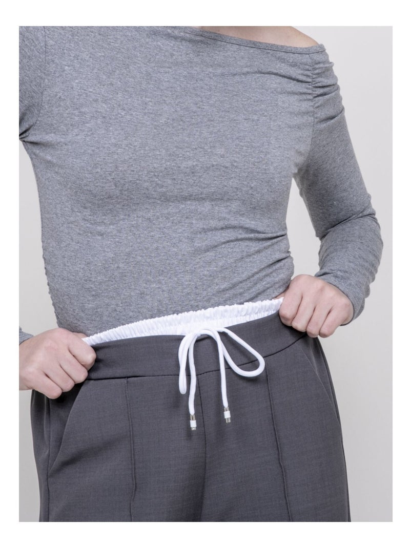Egleny broek met dubbele riem Grijs - Kiabi