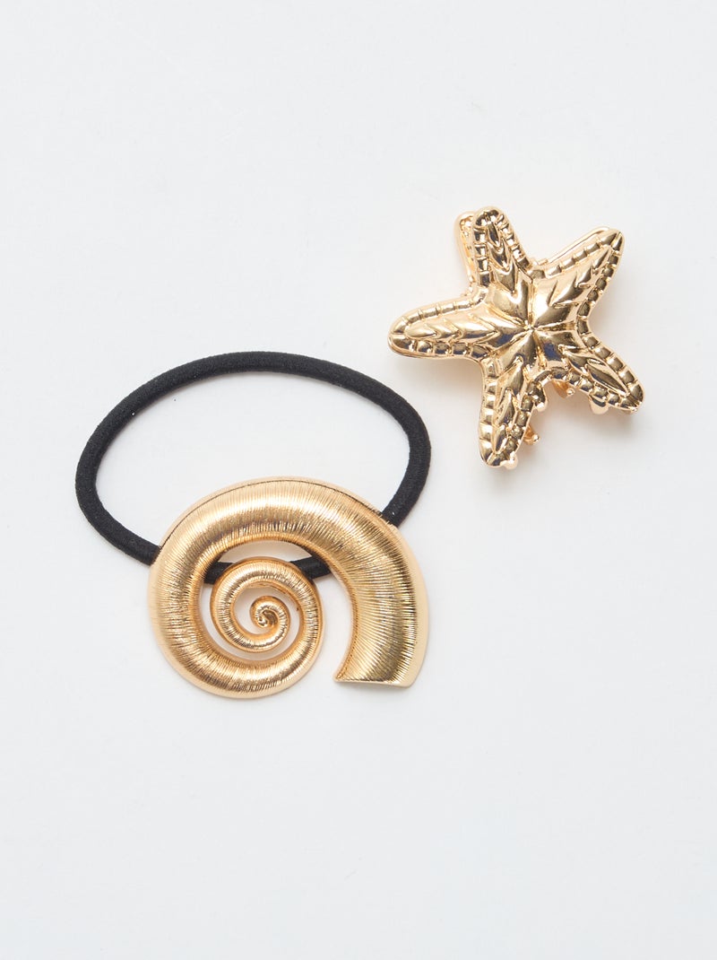 Elastiekje met schelp en zeesterklem Geel - Kiabi