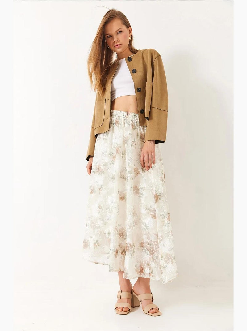 Elastische taille, bloemen geborduurde tule, gedetailleerde voering en uitlopende rok lucci Gebroken wit - Kiabi