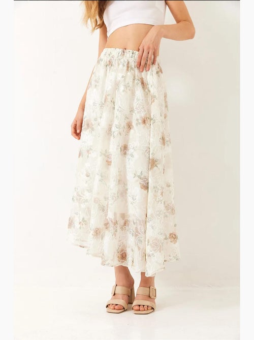 Elastische taille, bloemen geborduurde tule, gedetailleerde voering en uitlopende rok lucci - Kiabi