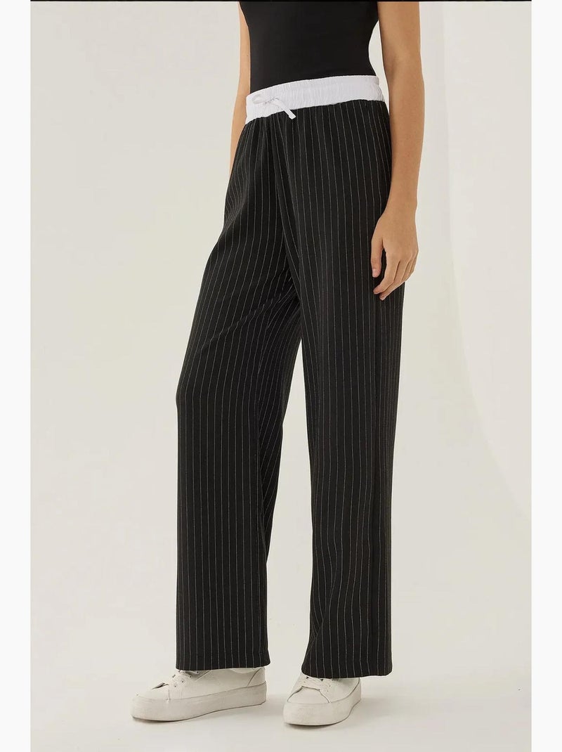Elastische taille gestreepte broek hiccup Zwart - Kiabi