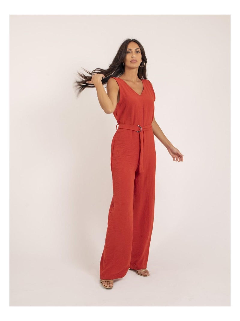 Elea jumpsuit met broek en riem Koraaloranje - Kiabi