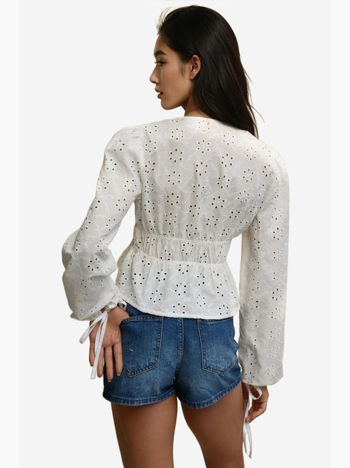 Elegante blouse met textuur, v-hals en ballonmouwen hiccup - Kiabi