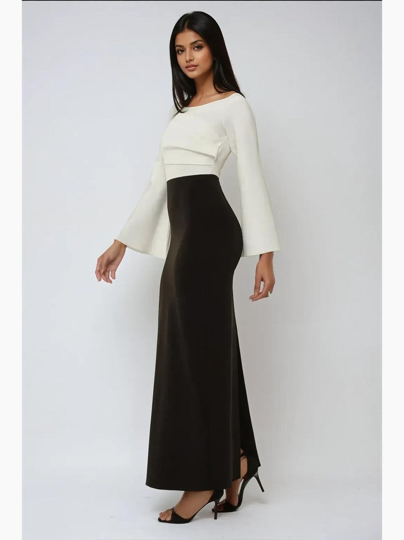 Elegante exclusieve, op maat gemaakte maxi-jurk hiccup Zwart - Kiabi