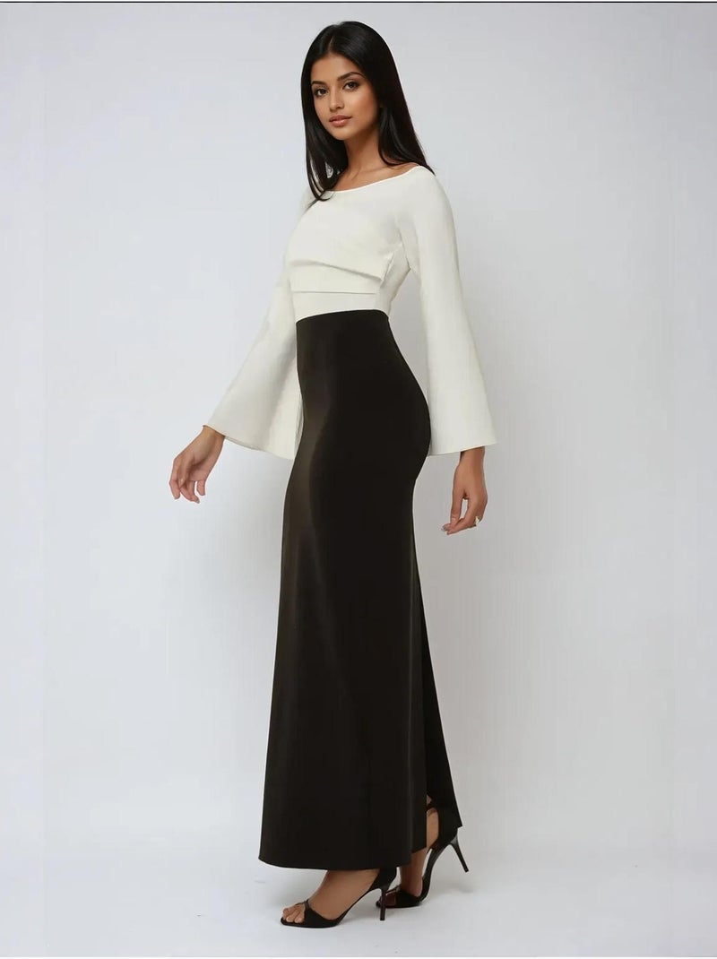 Elegante exclusieve, op maat gemaakte maxi-jurk Zwart - Kiabi