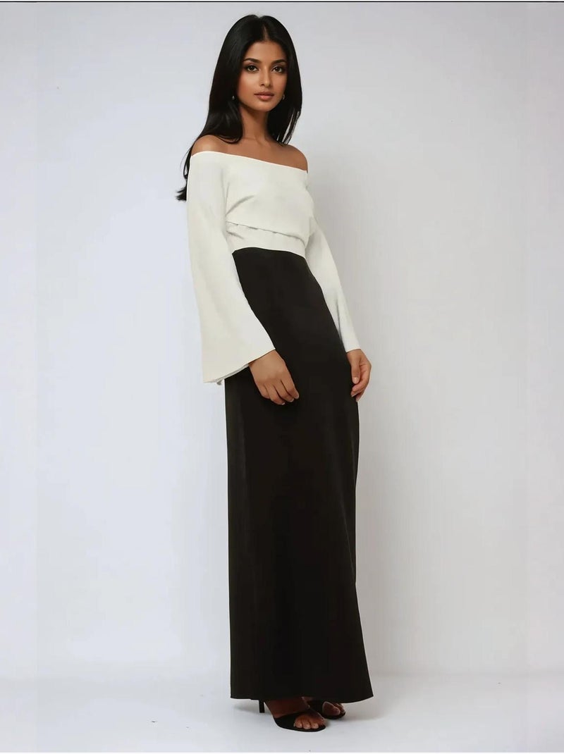Elegante exclusieve, op maat gemaakte maxi-jurk Zwart - Kiabi