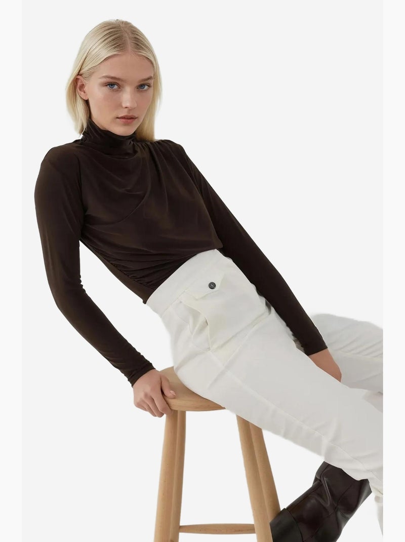 Elegante gebreide top met lange mouwen hiccup Chocoladebruin - Kiabi
