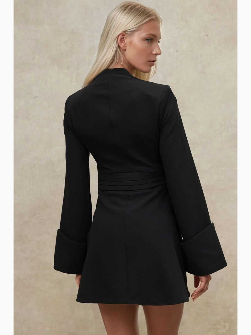 Elegante mini-jurk met v-hals en lange mouwen hiccup Zwart - Kiabi