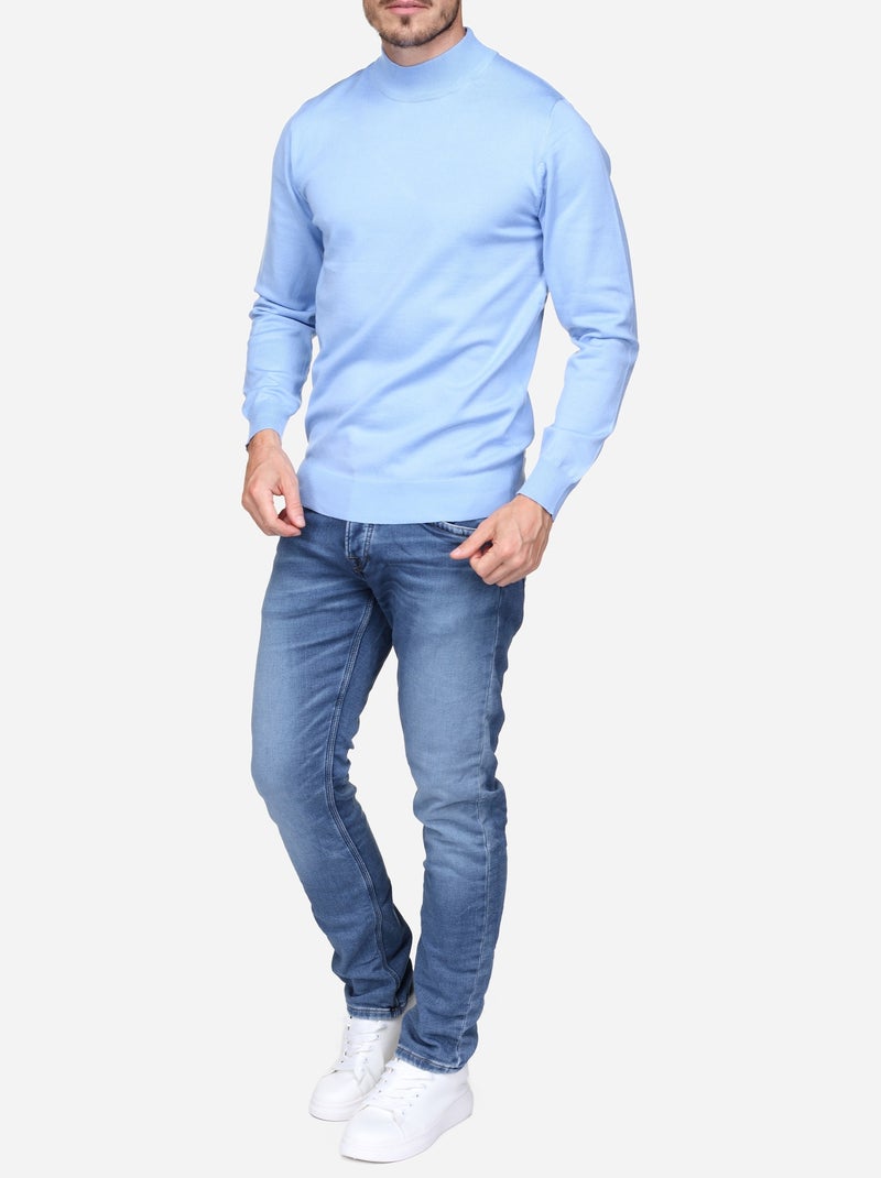 Elegante trui met hoge kraag en lange mouwen - Frilivin Hemelsblauw - Kiabi