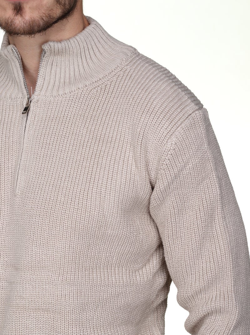 Elegante trui met opstaande kraag en ritssluiting - Kenzarro Beige - Kiabi