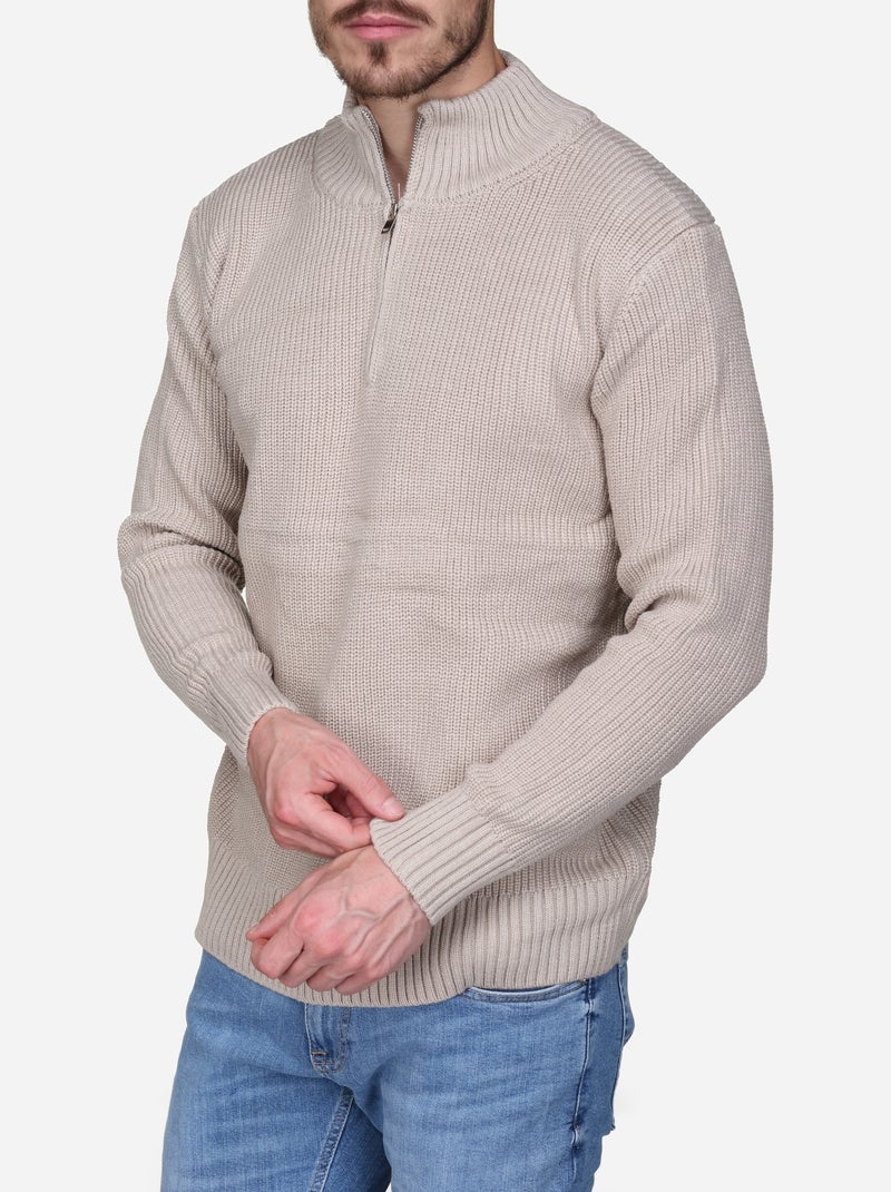 Elegante trui met opstaande kraag en ritssluiting - Kenzarro Beige - Kiabi