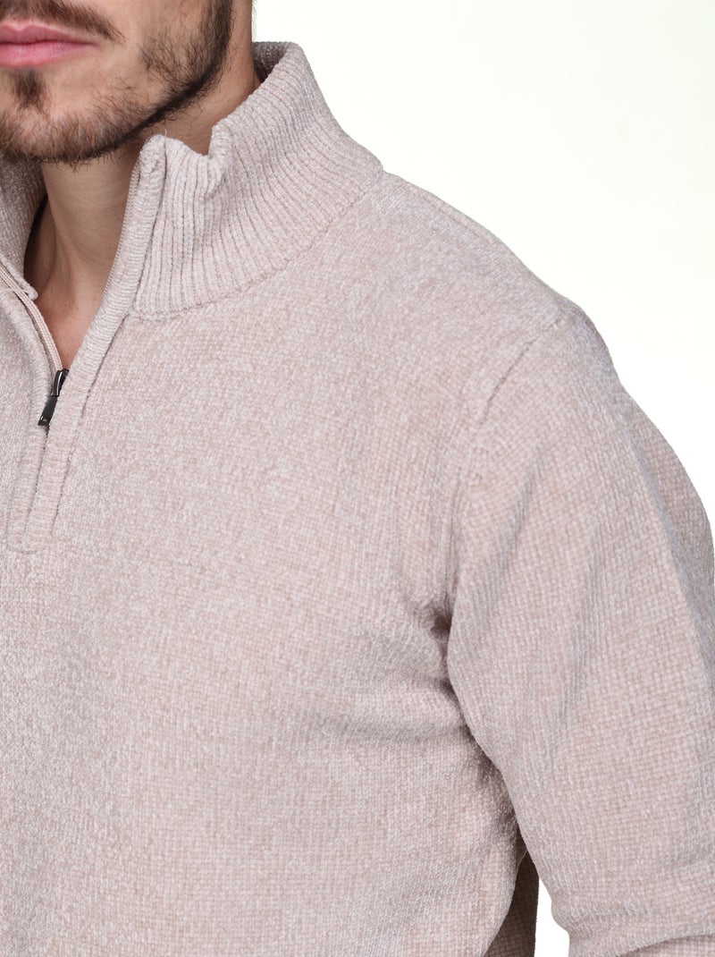 Elegante trui met opstaande kraag en ritssluiting - Kenzarro Crème - Kiabi