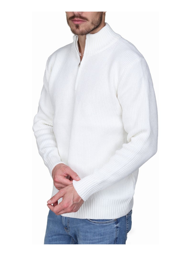 Elegante trui met opstaande kraag en ritssluiting - Kenzarro Wit - Kiabi