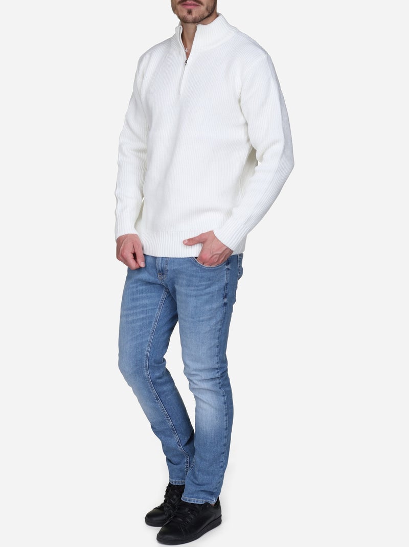 Elegante trui met opstaande kraag en ritssluiting - Kenzarro Wit - Kiabi