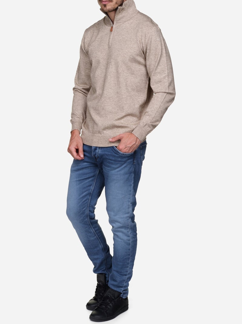 Elegante trui met opstaande kraag en ritssluiting - Yves Enzo Crème - Kiabi
