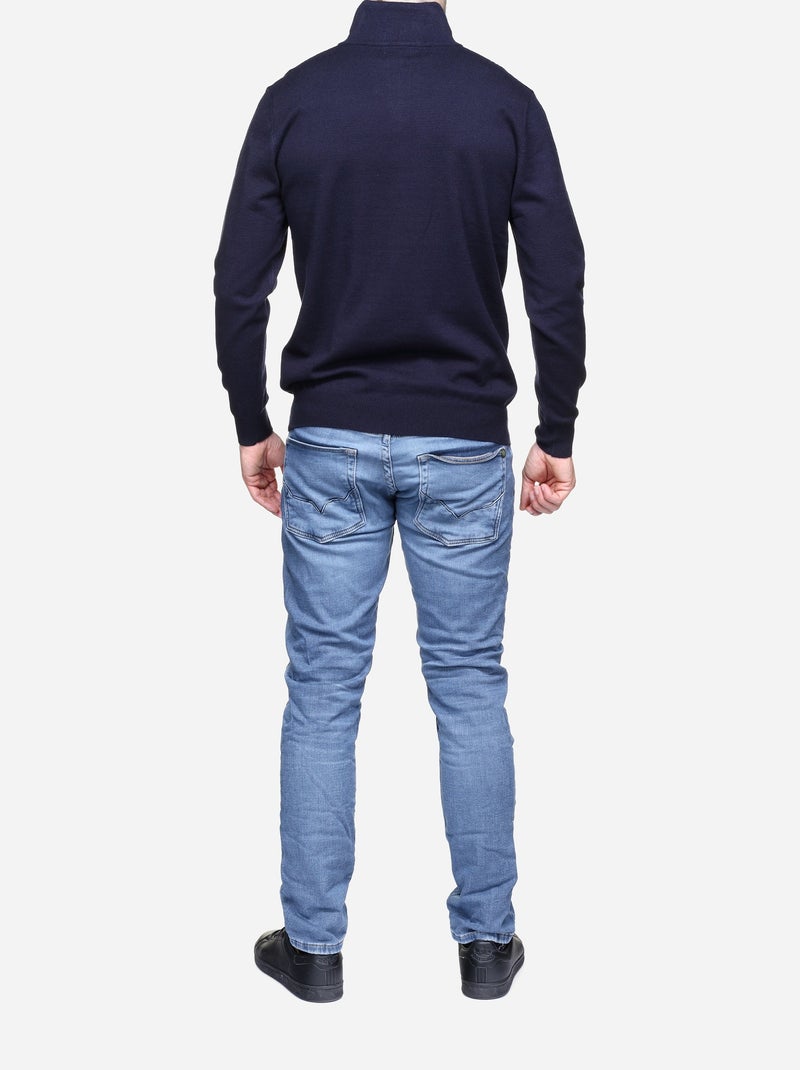 Elegante trui met opstaande kraag en ritssluiting - Yves Enzo Donkerblauw - Kiabi