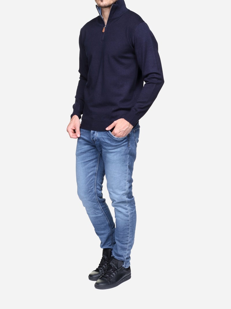Elegante trui met opstaande kraag en ritssluiting - Yves Enzo Donkerblauw - Kiabi