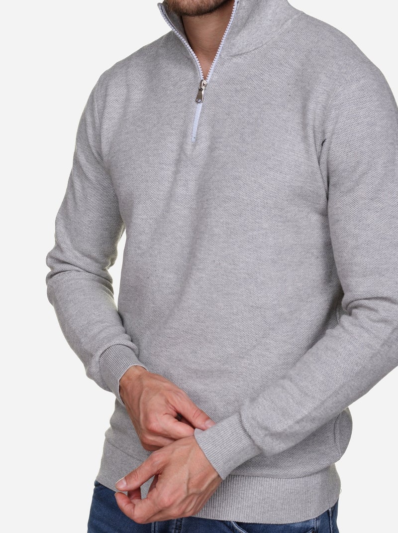 Elegante trui met opstaande kraag en ritssluiting - Yves Enzo Grijs - Kiabi