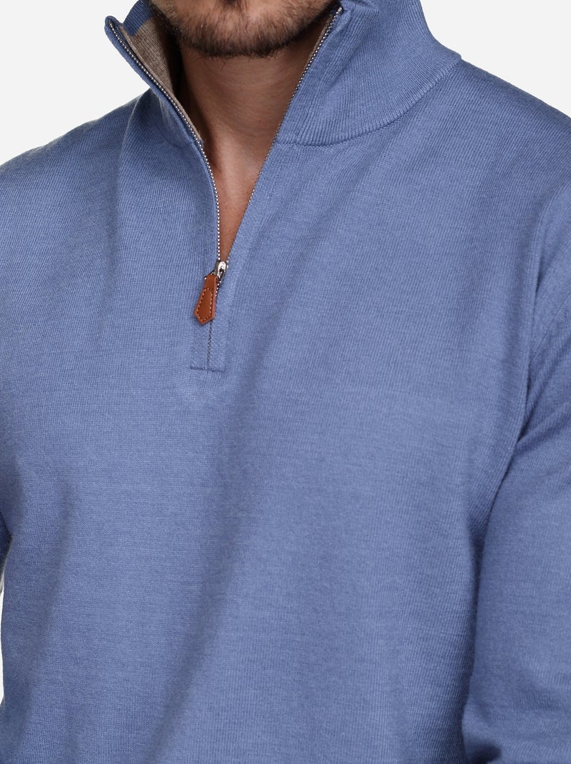 Elegante trui met opstaande kraag en ritssluiting - Yves Enzo Indigo - Kiabi
