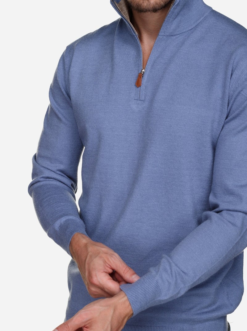 Elegante trui met opstaande kraag en ritssluiting - Yves Enzo Indigo - Kiabi