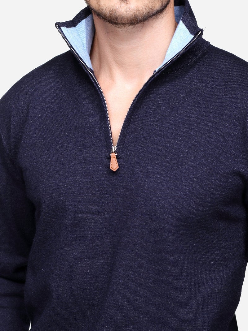 Elegante trui met opstaande kraag en ritssluiting - Yves Enzo Marineblauw - Kiabi