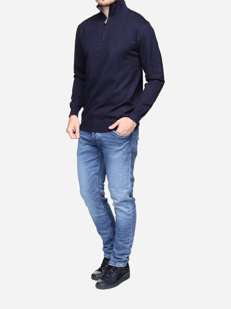 Elegante trui met opstaande kraag en ritssluiting - Yves Enzo Marineblauw - Kiabi