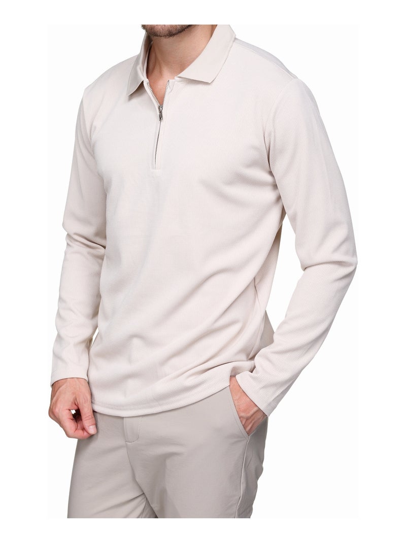 Elegante trui met polo-kraag en ritssluiting - Frilivin Crème - Kiabi