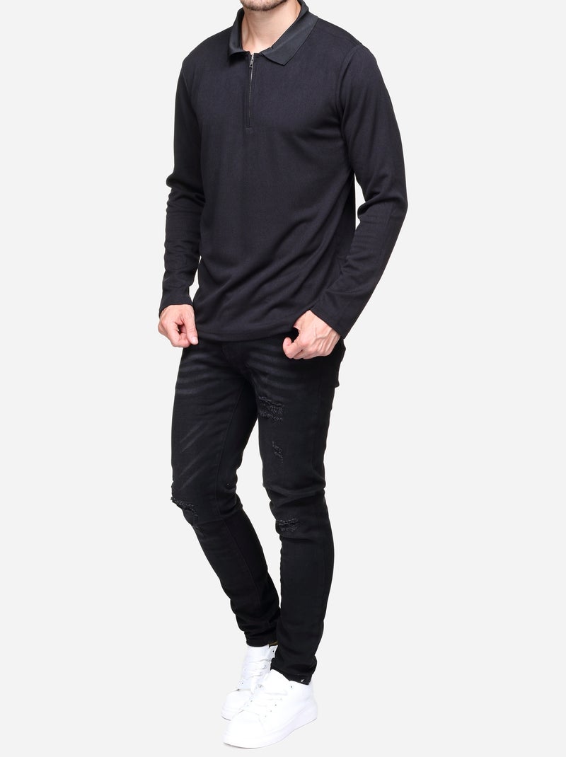 Elegante trui met polo-kraag en ritssluiting - Frilivin Zwart - Kiabi